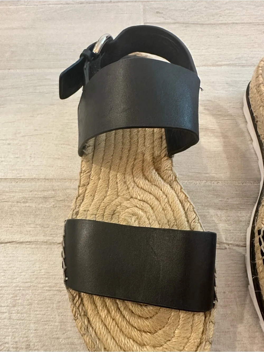 Marc Fisher Black Leather Espadrille Platform Sandals Size 7.5M